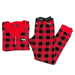 VS PINK Buffalo Plaid Thermal Pajama Set